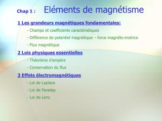 Chap 1 : Eléments de magnétisme
