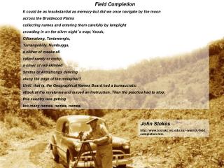 Field Completion It could be as insubstantial as memory-but did we once navigate by the moon