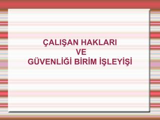 ÇALIŞAN HAKLARI VE GÜVENLİĞİ BİRİM İŞLEYİŞİ