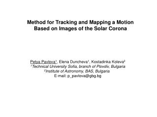 Method for Tracking and Mapping a M otion B ased on I mages of the Solar Corona