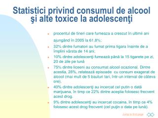 Statistici privind consumul de alcool şi alte toxice la adolescenţi