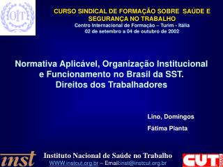 Normativa Aplicável, Organização Institucional e Funcionamento no Brasil da SST.