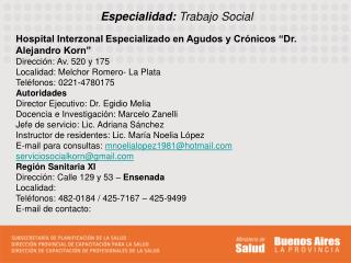 Especialidad: Trabajo Social