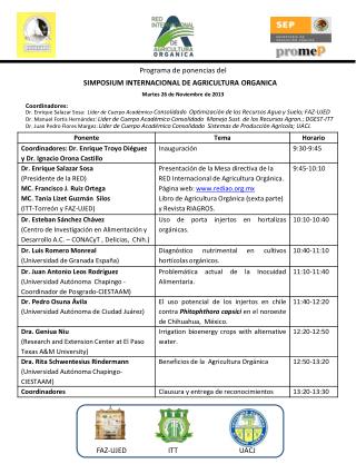 Programa de ponencias del SIMPOSIUM INTERNACIONAL DE AGRICULTURA ORGANICA