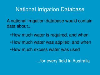 National Irrigation Database