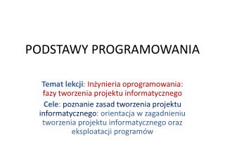 PODSTAWY PROGRAMOWANIA