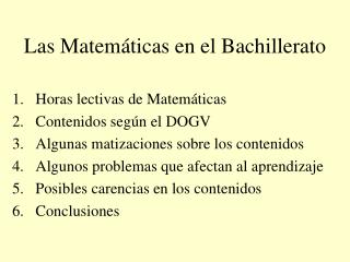 Las Matemáticas en el Bachillerato