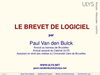 LE BREVET DE LOGICIEL