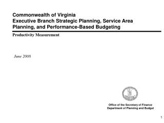 Commonwealth of Virginia Executive Branch Strategic Planning, Service Area