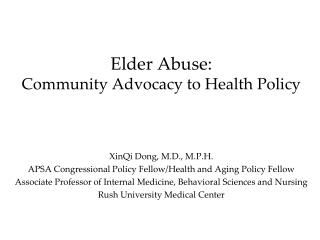 Elder Abuse: Community Advocacy to Health Policy