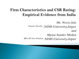 Firm Characteristics and CSR Rating: Empirical Evidence from India