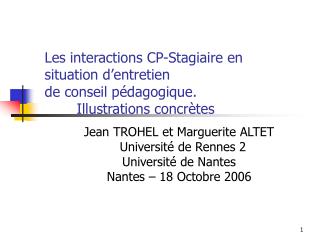 Jean TROHEL et Marguerite ALTET Université de Rennes 2 Université de Nantes