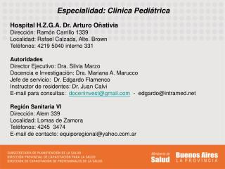 Especialidad: Clinica Pediátrica