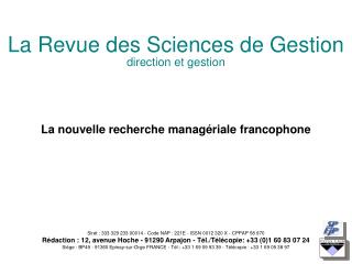 La Revue des Sciences de Gestion