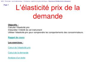 L’élasticité prix de la demande