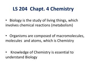 LS 204 Chapt. 4 Chemistry