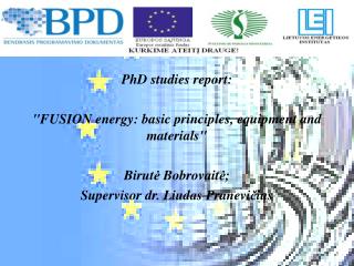 PhD studies report: &quot;FUSION energy: basic principles, equipment and materials&quot;