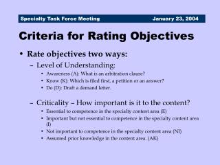 Criteria for Rating Objectives