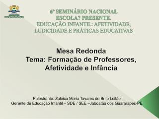 Mesa Redonda Tema: Formação de Professores, Afetividade e Infância