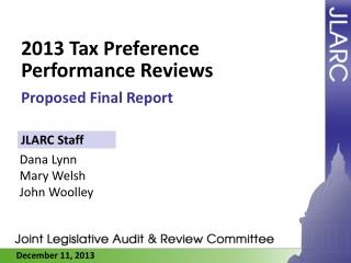 2013 Tax Preference Performance Reviews