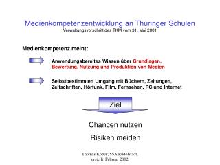 Medienkompetenzentwicklung an Thüringer Schulen Verwaltungsvorschrift des TKM vom 31. Mai 2001