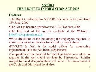 Section I THE RIGHT TO INFORMATION ACT 2005