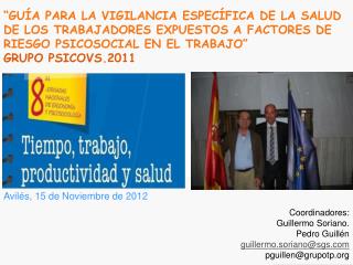 Avilés , 15 de Noviembre de 2012 Coordinadores: Guillermo Soriano. Pedro Guillén