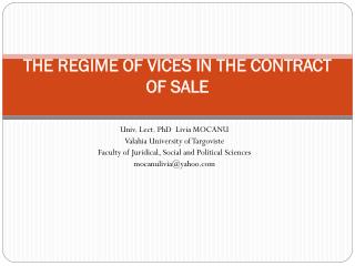 THE REGIME OF VICES IN THE CONTRACT OF SALE