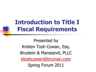 Introduction to Title I Fiscal Requirements