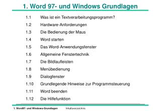 1. Word 97- und Windows Grundlagen