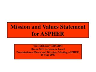 Mission and Values Statement for ASPHER