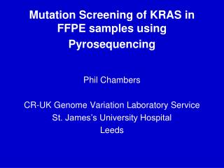 Mutation Screening of KRAS in FFPE samples using Pyrosequencing