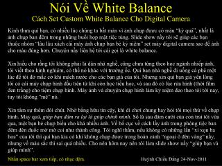 Nói Về White Balance