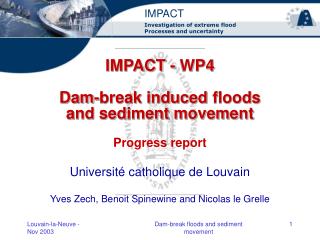 IMPACT - WP4 Dam-break induced floods and sediment movement Progress report