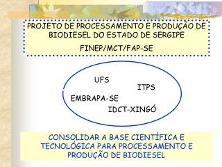 PROJETO DE PROCESSAMENTO E PRODUÇÃO DE BIODIESEL DO ESTADO DE SERGIPE FINEP/MCT/FAP-SE