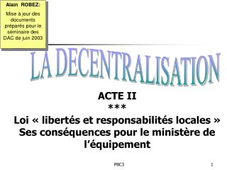 LA DECENTRALISATION