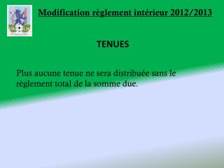 Modification règlement intérieur 2012/2013