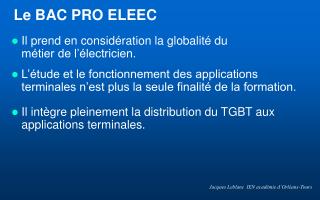 Le BAC PRO ELEEC