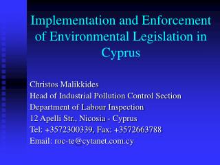 Implementation and Enforcement of Environmental Legislation in Cyprus