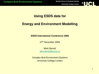 Using ESDS data for Energy and Environment Modelling