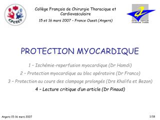 PROTECTION MYOCARDIQUE 1 – Ischémie-reperfusion myocardique (Dr Hamdi)