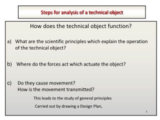Steps for analysis of a technical object