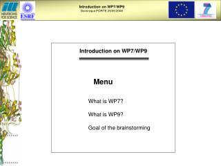 Introduction on WP7/WP9 Dominique PORTE 29/05/2008
