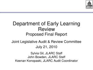 Department of Early Learning Review Proposed Final Report