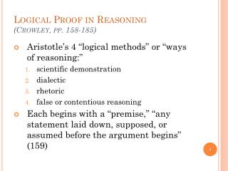 Logical Proof in Reasoning (Crowley, pp. 158-185)