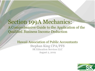 Hawaii Association of Public Accountants Stephan King CPA/PFS SK Education Services LLC