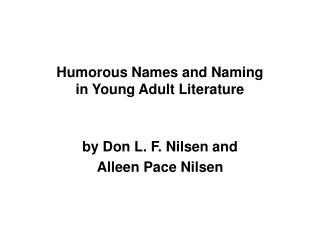 Humorous Names and Naming in Young Adult Literature