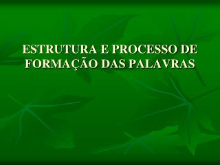 ESTRUTURA E PROCESSO DE FORMAÇÃO DAS PALAVRAS