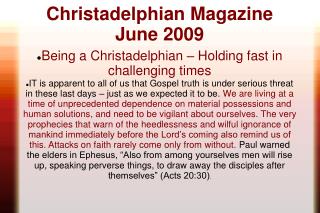 Christadelphian Magazine June 2009