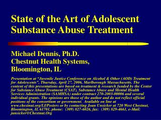 State of the Art of Adolescent Substance Abuse Treatment